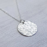 Sterling Silver Full Moon Necklace - Hammered Disk