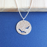 Silver Bird Pendant - Silver Disk Necklace
