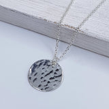 Sterling Silver Full Moon Necklace - Hammered Disk