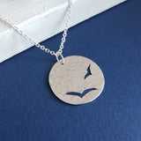 Silver Bird Pendant - Silver Disk Necklace