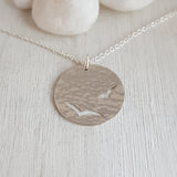 Silver Bird Pendant - Silver Disk Necklace