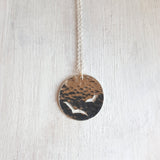 Silver Bird Pendant - Silver Disk Necklace