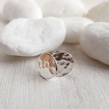 Silver Hammered Disk Studs - Sterling Silver Minimalist Earrings