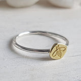 Tiny Bee Ring Silver and Brass - Golden Bee