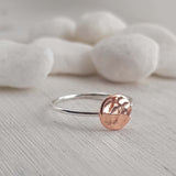 Hammered Copper and Silver Ring - Rose Gold Disk Ring