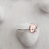 Hammered Copper and Silver Ring - Rose Gold Disk Ring
