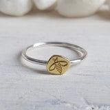 Tiny Bee Ring Silver and Brass - Golden Bee