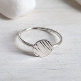 Bark Effect Silver Ring- 925 Disk Dainty Ring
