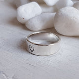Simple Hammered Ring with Heart - Sterling Silver Band