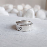 Simple Hammered Ring with Heart - Sterling Silver Band