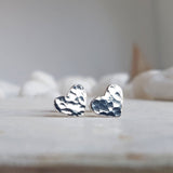 Silver Heart Studs - Sterling Silver Hammered Heart Studs
