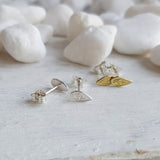 Tiny Golden Brass Leaf Studs Earrings - Minimalist Earrings