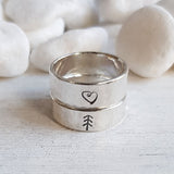 Silver Hammered Ring with Pine Tree - 925 Tree Ring