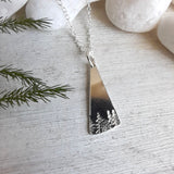 Tiny Silver Asymmetrical Triangle Forest Necklace - Sterling Silver Tree Necklace
