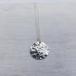Sterling Silver Full Moon Necklace - Hammered Disk