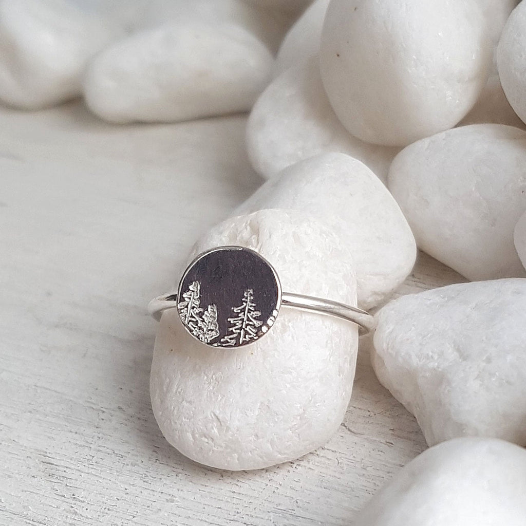 Foresty Silver Rings Sterling Silver Forest Ring - Tiny Cute Pine Trees – Lime Locket Designs
