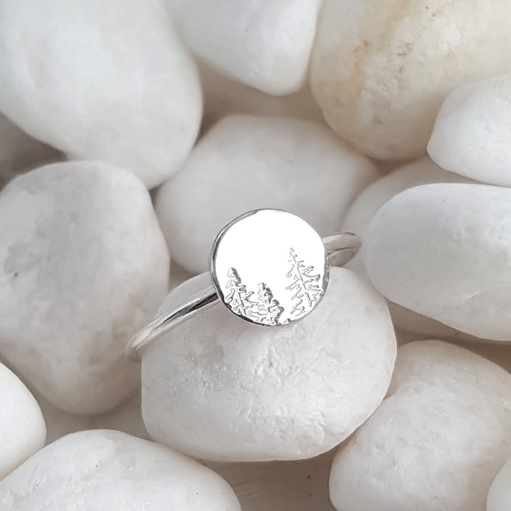 Foresty Silver Rings Sterling Silver Forest Ring - Tiny Cute Pine Trees – Lime Locket Designs