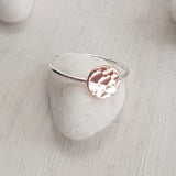 Hammered Copper and Silver Ring - Rose Gold Disk Ring