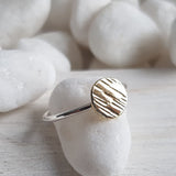 Gold and Silver Ring - Textured Brass Disk with a Sterling Silver Band