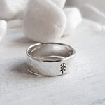 Silver Hammered Ring with Pine Tree - 925 Tree Ring