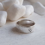 Simple Hammered Ring with Heart - Sterling Silver Band