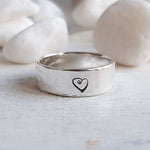Simple Hammered Ring with Heart - Sterling Silver Band